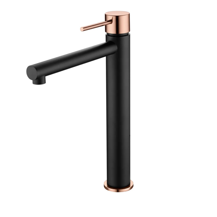 Mitigeur lavabo haut loop k noir mat manette or rose brossé