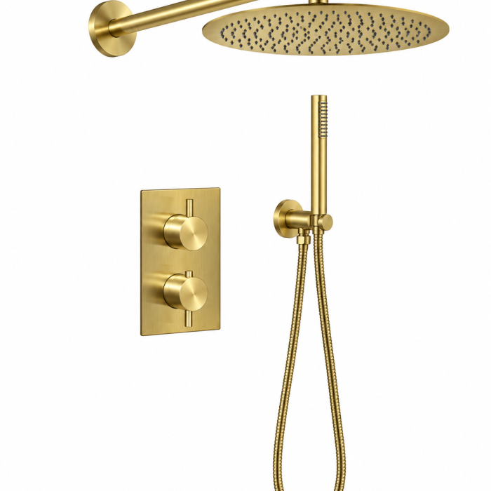 colonne de douche cool thermostatique or brosse eternice