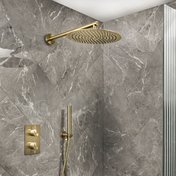 colonne de douche cool thermostatique or brosse eternice